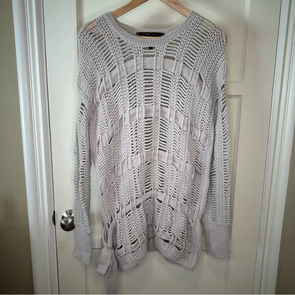 BCBG Alpaca Open Knit Tunic Sweater, Grey - Size XS.